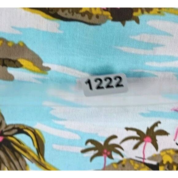 Hurley Hawaiian Shirt Men Medium Blue Scenic Palm Tree Flamingo Tailored Fit - Picture 9 of 9